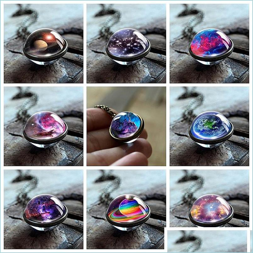 

Pendant Necklaces Universe Star Ball Necklace Doublesided Glass Pendant Fashion Solar System European And American Jewelry Drop Deli Dhdzz