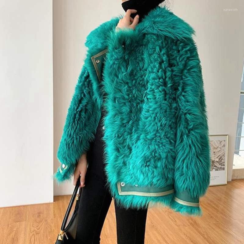 

Women' Fur Fashion Lalambswool Coat Women' Faux Medium-Length Female Short Autumn And Winter Women Woolen, Green