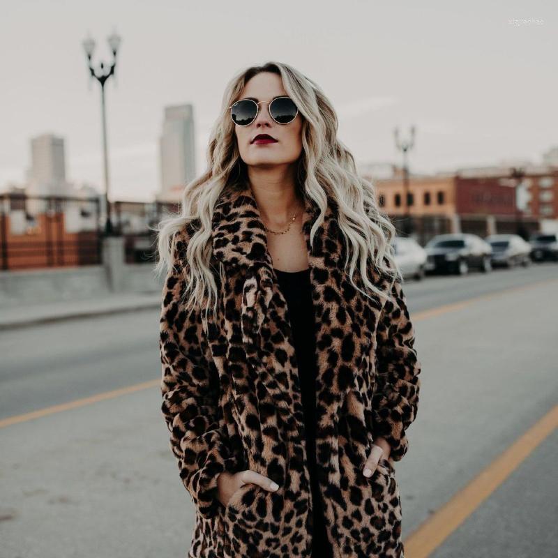 

Women' Fur Women' Faux Leopard Print Turn-down Collar Coat Female Warm Thick Long Sleeve Jacket Ladies Plush Coats G106, Mixed