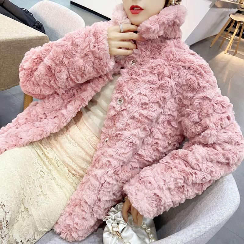 

Women' Fur Korean Short Faux Jacket Female 2022 Autumn Winter Lambswool Rex Plush Thick Warm Outwear Loose Ladies Coats H855, Pink