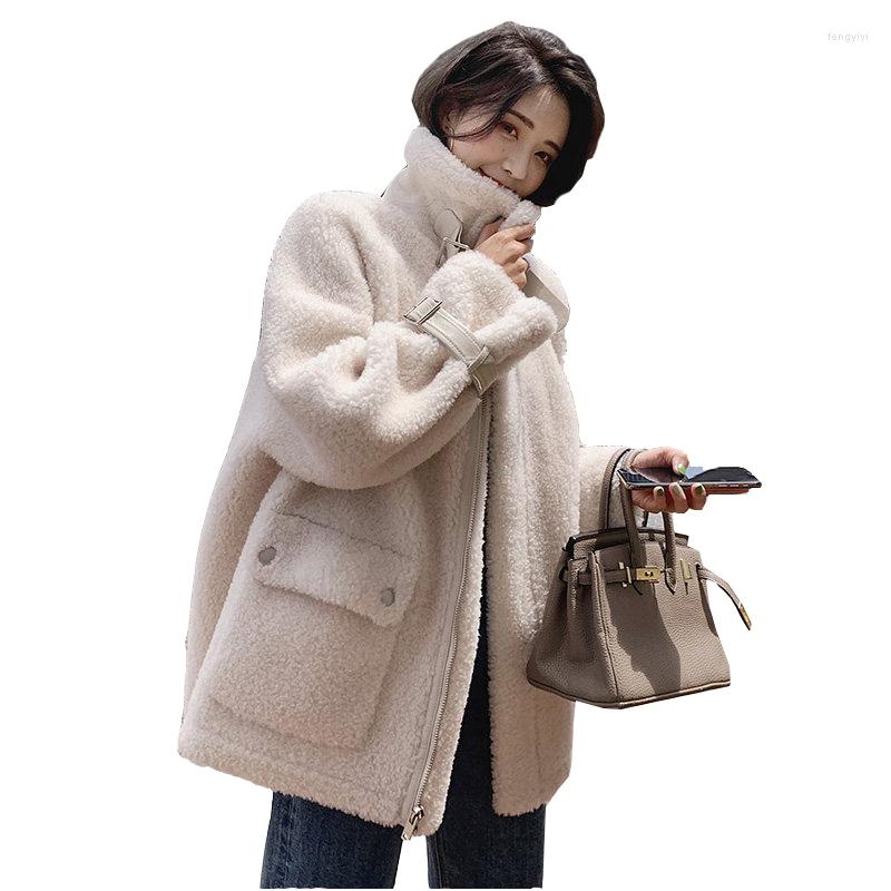 

Women' Fur Lamb Mao Pike Jacket Female 2022 Autumn And Winter Fashion Korean Loose Medium Long Plush Thick Women' Coats, Creamy-white