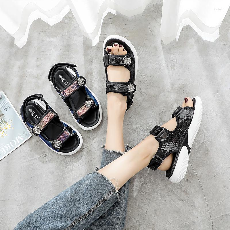 

Sandals SWYIVY Microfiber Flat Women Shoes Hook Loop Fashion 2022 Summer For Casual Woman Shallow, Black