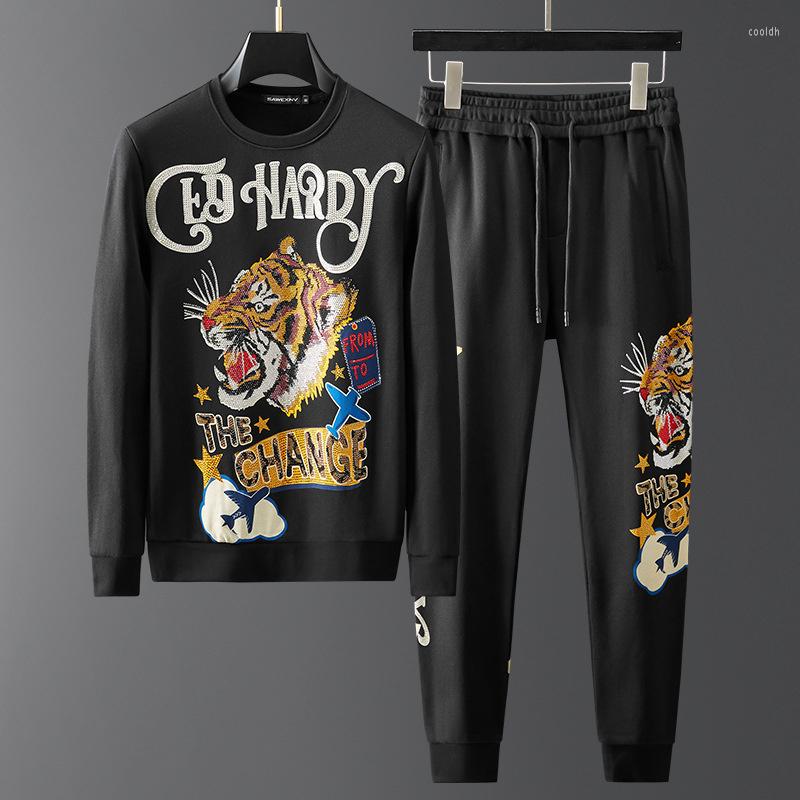 

Men's Tracksuits Men's Drilling Tiger Ruffian Handsome Suit With High-end Leisure Sports Fashion Warm Net Autumn Winter, Black
