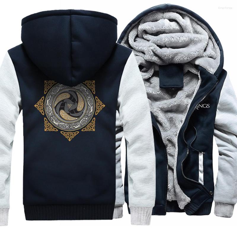 

Men's Jackets Viking Shield Decorated With Scandinavian Dragon Mens Sweatshirt Winter Thick Hoodies Loose Vintage Jacket Warm Zip Up Coats, Z13-dark blue