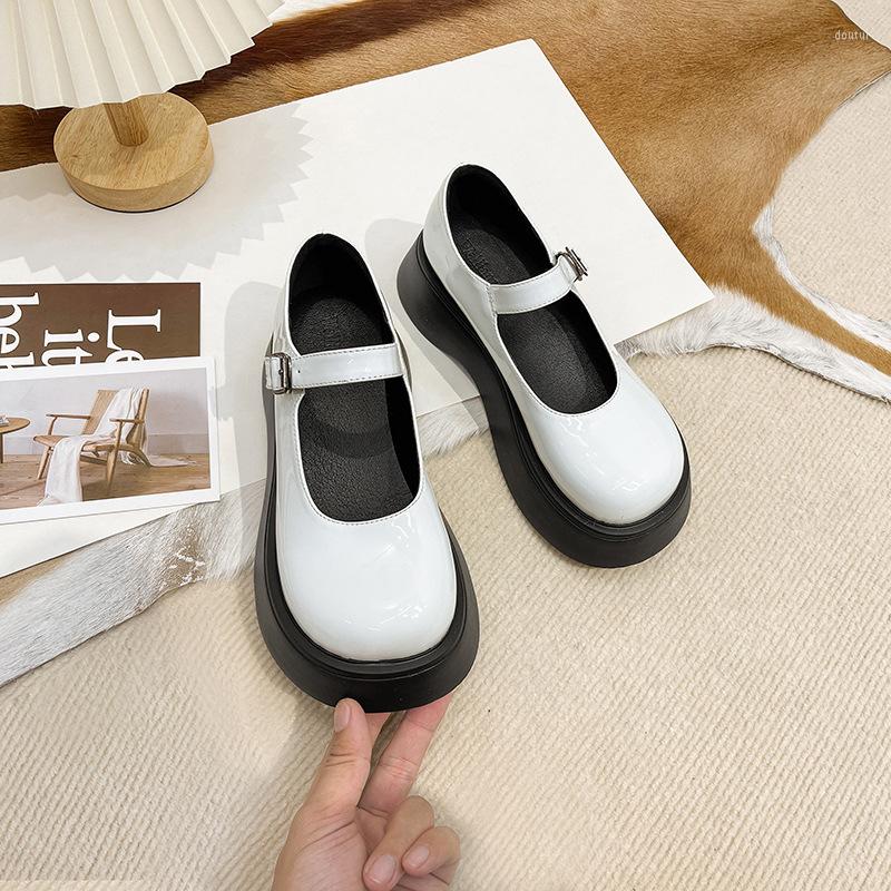 

Dress Shoes PRETO BRANCO Women's Thick Heel Mary Jane Round Toe Heightened Platform Small Leather 2022 JXL, White