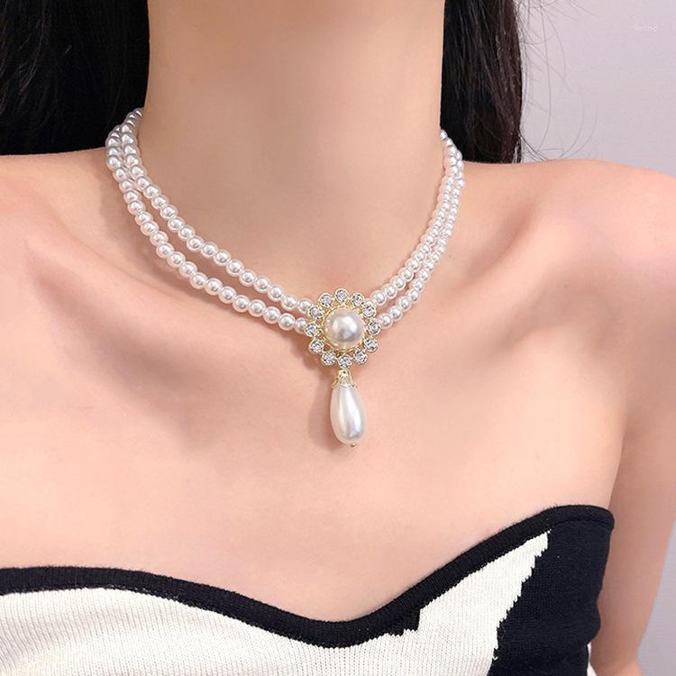 

Choker Romantic Elegant Multi Layered Imitation Pearl Necklaces For Women Water Drop Pendants Female Wedding Jewelry