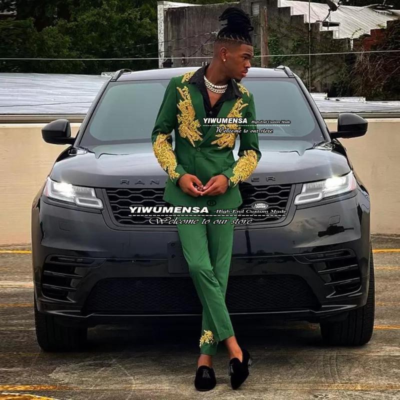 

Men's Suits Chic Banquet Men Business Party Gold Appliques Pearls Grooms Blazer Custom Made Green Jacket Pants 2 Pieces Male Clothing, Black