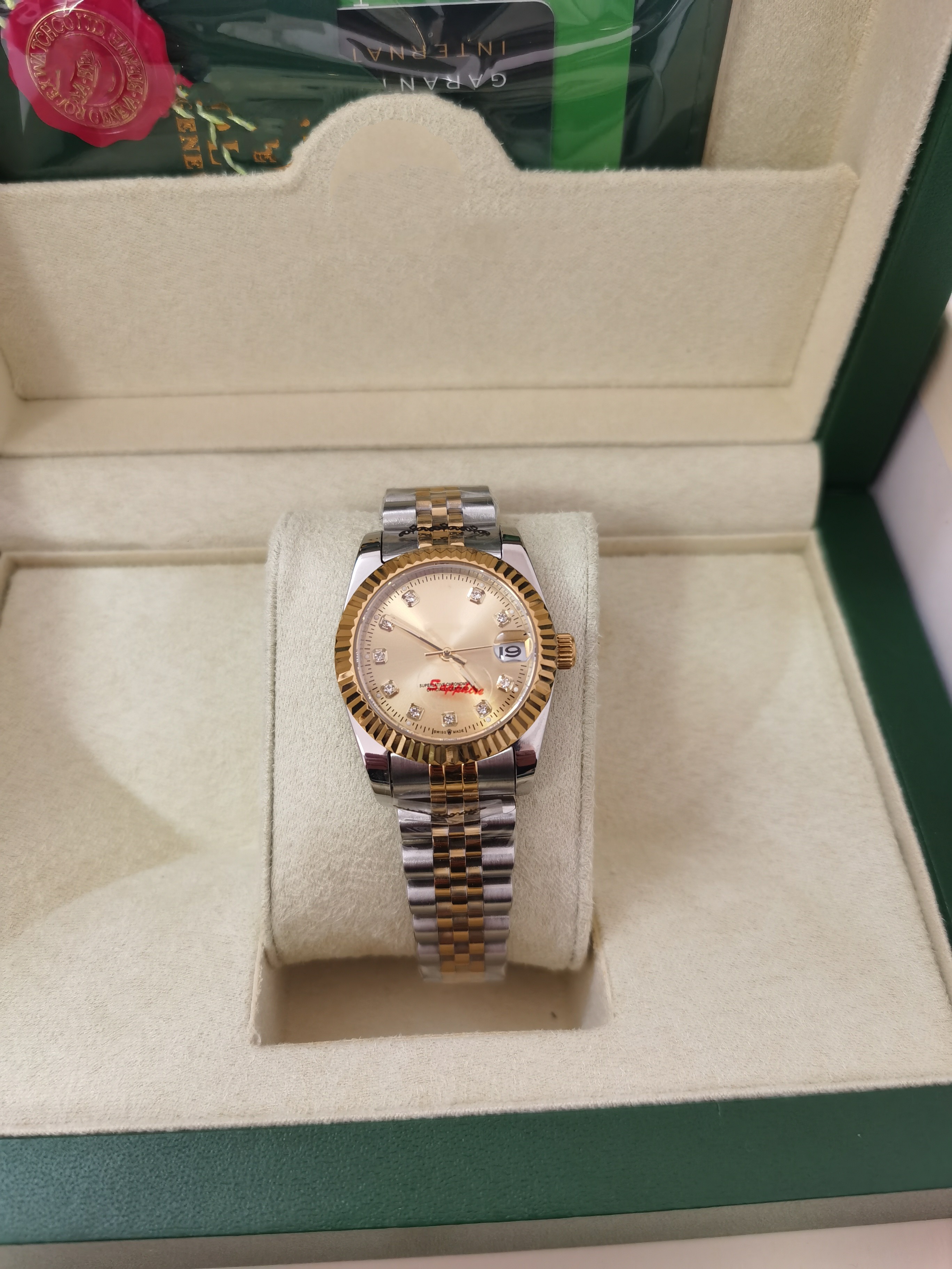 

With Original Box 26mm 36mm 41mm Lovers Watches Diamond Mens Women Gold Face Automatic Wristwatches Designer Ladies Watch 2813, 41mm original box + watch