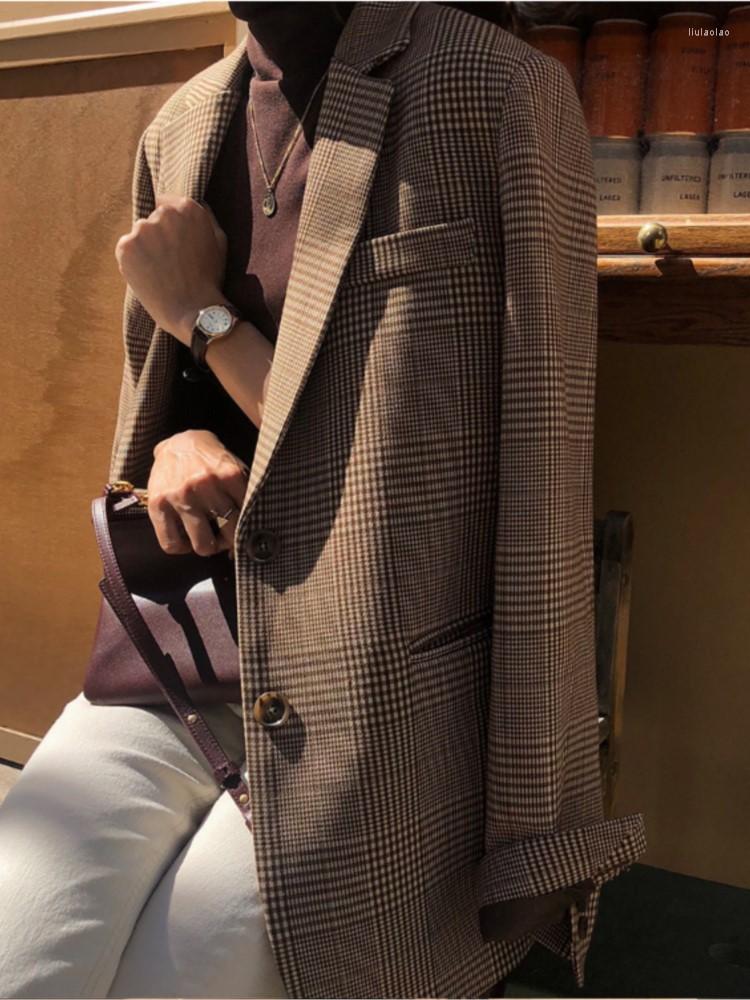 

Women's Suits Women Elegant Casual Loose Plaid Jackets Autumn Fashion Vintage Business Party Coat Femme Korean Cardigans Clothes, Picture color