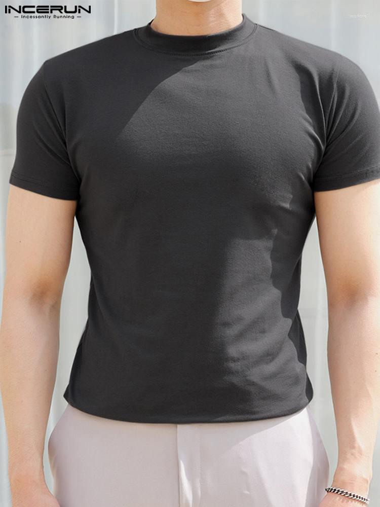 

Men' T Shirts INCERUN Tops 2022 Korean Style Men Tight Short-sleeved Camiseta Casual Simple Male Solid All-match Round Neck T-shirts -5XL, Black