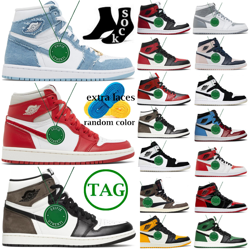 

Off UNC Basketball Shoes Mens Womens Air jumpmans 1 Pine Green Sneakers jordens 1s Stage Haze Patent Bred Reverse Yellow Toe University Blue Moon Cool Grey shoes, Box