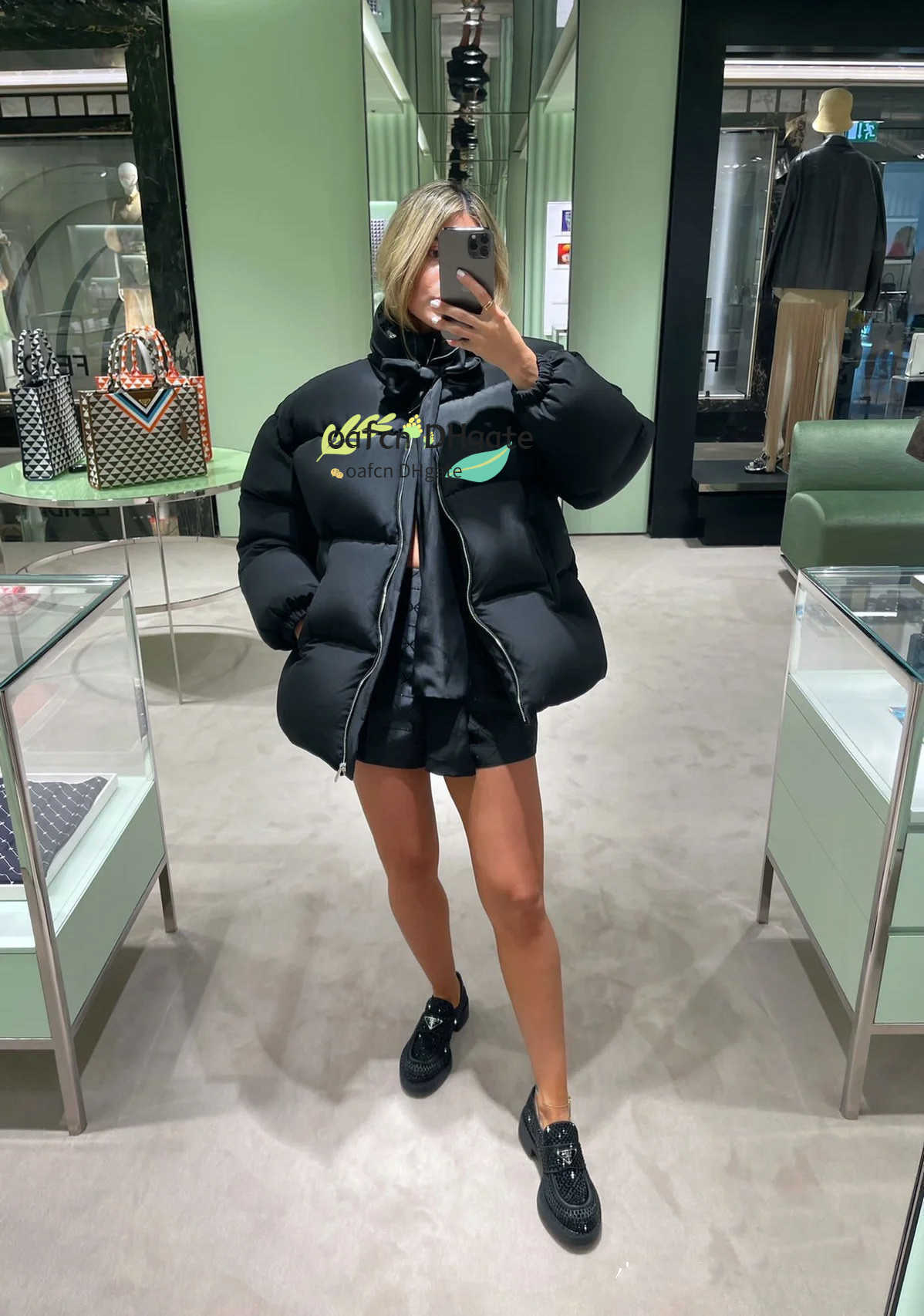 

5A Designer Down Jacket Winter Parka High Quality Casual Thickening Windproof Waterproof Warm Removable Lace Coat Ladies Coat, Black