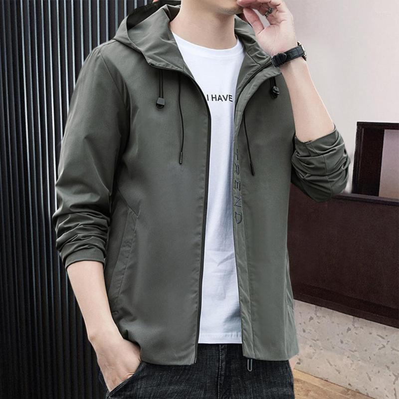 

Men's Jackets Alphabet Drawstring Hoodie Outwear Men Washable Dressing, Army green