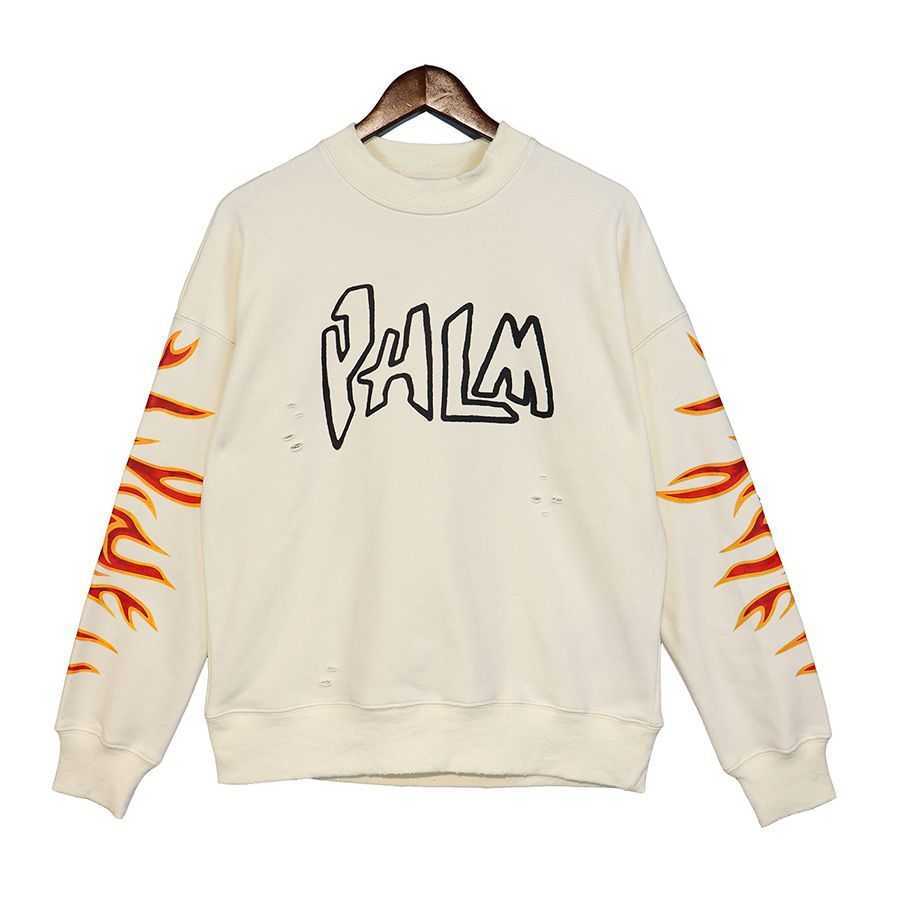 

Hoody Palms Bear Streetwear Pullover Sweatshirts Loose Fashion Flame Print Men's and Women's Crew Neck Sweatshirt, Creamy-white