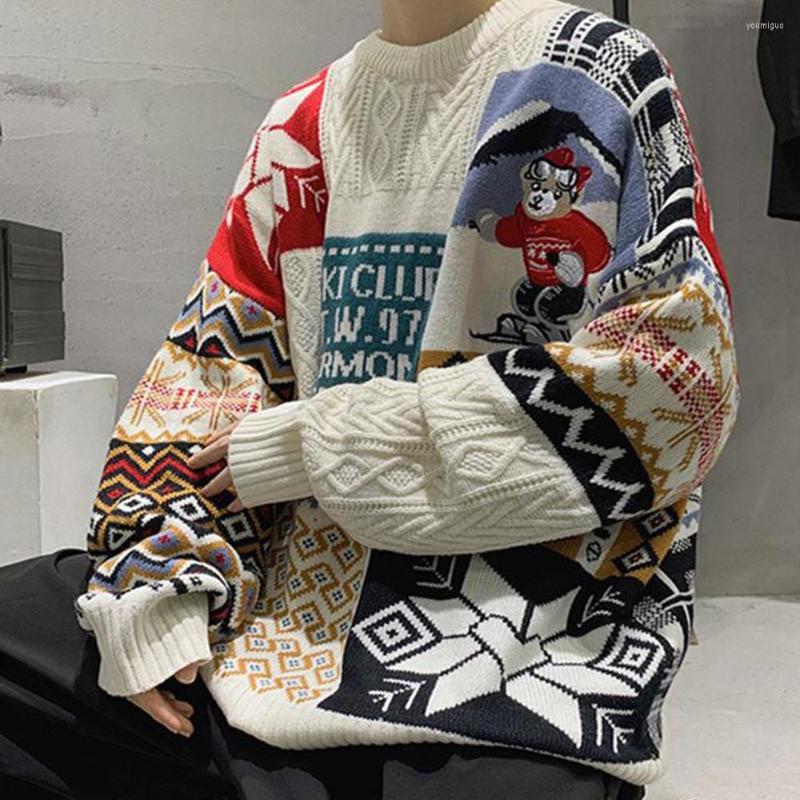 

Men's Sweaters Men Bear Vintage Winter 2022 Pullover Mens O-Neck Christmas Fashions Sweater Casual Harajuku Clothes Male Knit, Red
