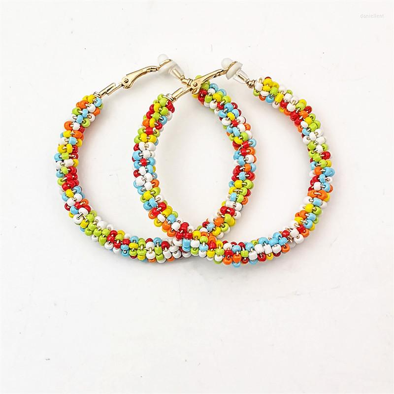 

Hoop Earrings Fashion Ear Clips Trendy All-match Color Rice Bead Temperament Circle