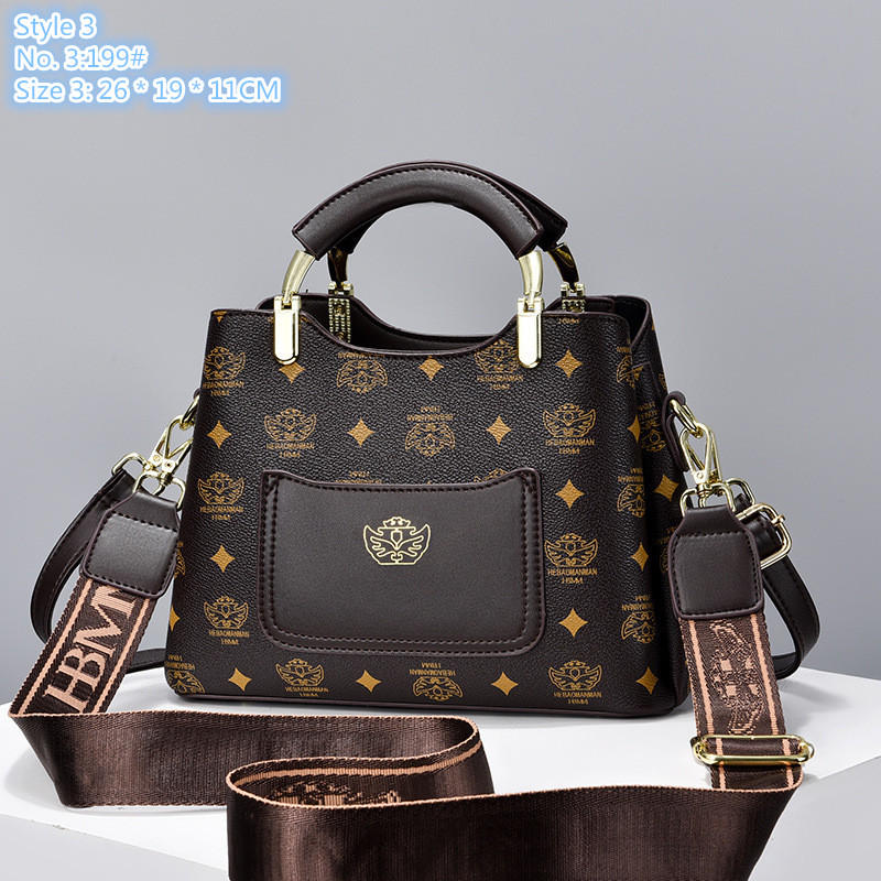 

Wholesale ladies shoulder bags 3 styles sweet printed foreign handbag three layers contrast leather mobile phone coin purse elegant atmosphere letter backpack, Pink-199#-style 3