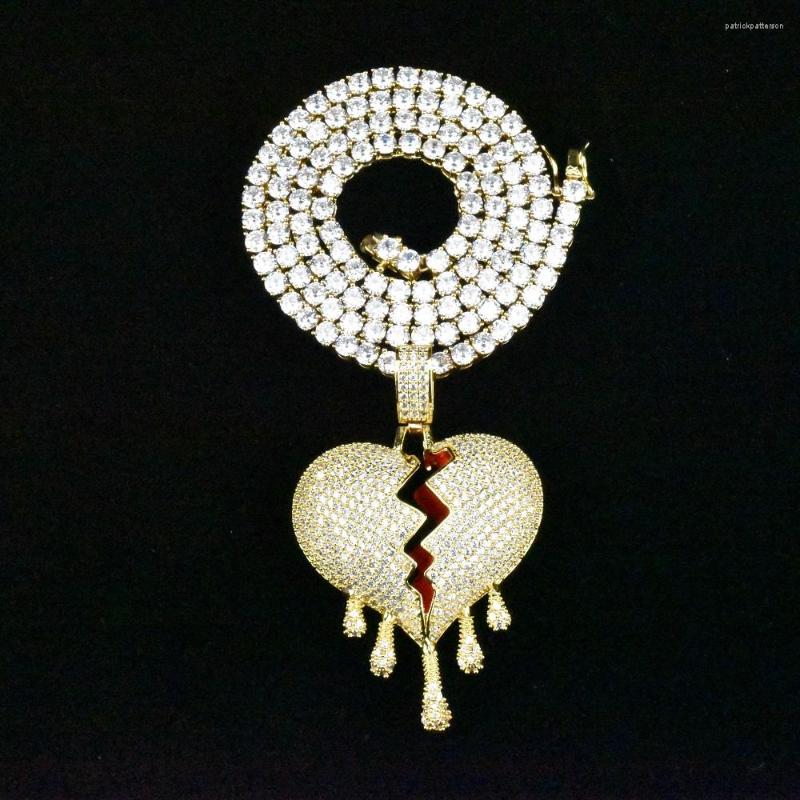 

Pendant Necklaces Drip Heart Necklace & With 4mm Tennis Chain Gold Silver Color Cubic Zircon Men's Women Hip Hop Jewelry Charm Gift