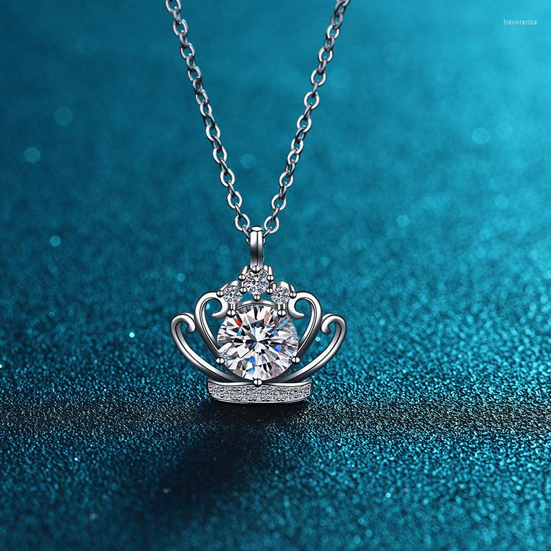 

Pendant Necklaces Trendy 2ct D Color VVS1 Moissanite Crown Necklace Women Jewelry Plated White Gold Clavicle Diamond Test Pass