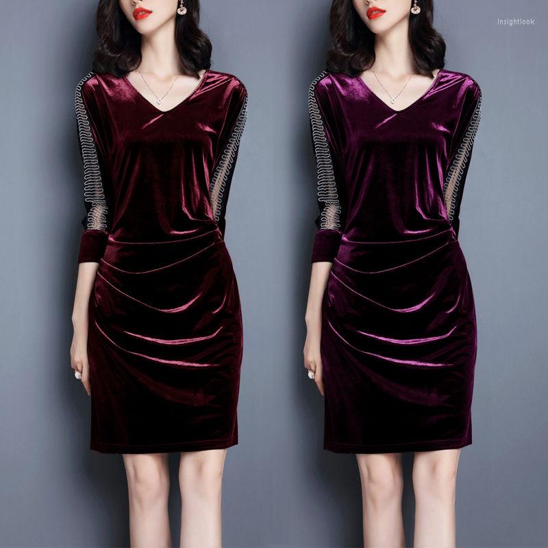 

Casual Dresses Women Autumn Winter Clothing Three-Quarter Sleeve Pleuche Dress Female V-neck Spring Vestido De Mujer Femme Robe, 11