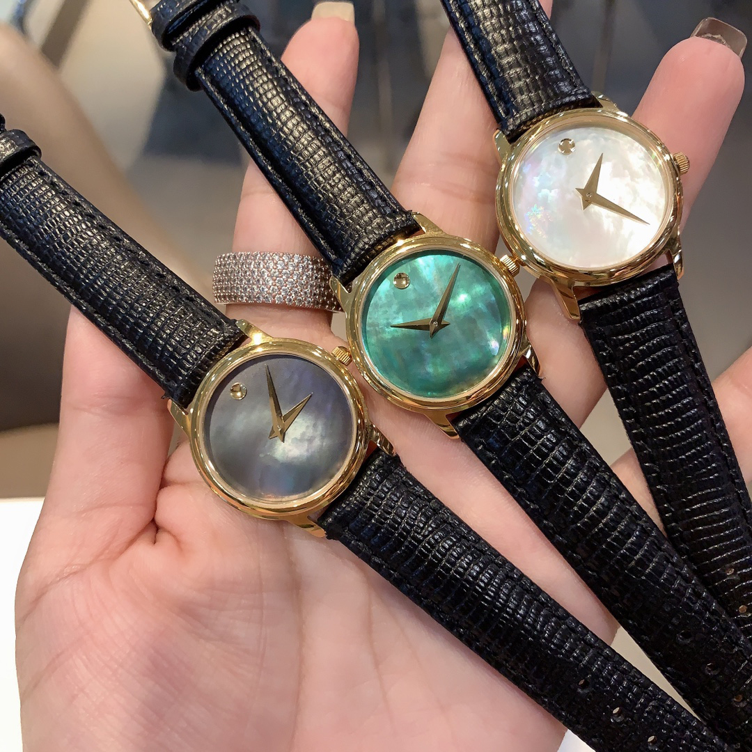 

Women's fashion designer watch Swiss quartz movement watchs candy color shell dial leather strap wedding date gift watches, Blue