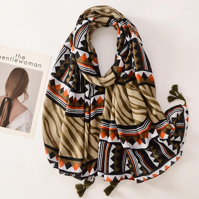 

Scarves 2022 Est Women Geometry Printed Scarf Cotton Tassel Shawls