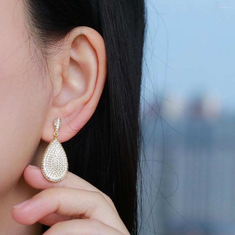 

Stud Earrings Personality Simple Fashion Copper Gold-plated Zircon Drop For Women Jewelry Wholesale