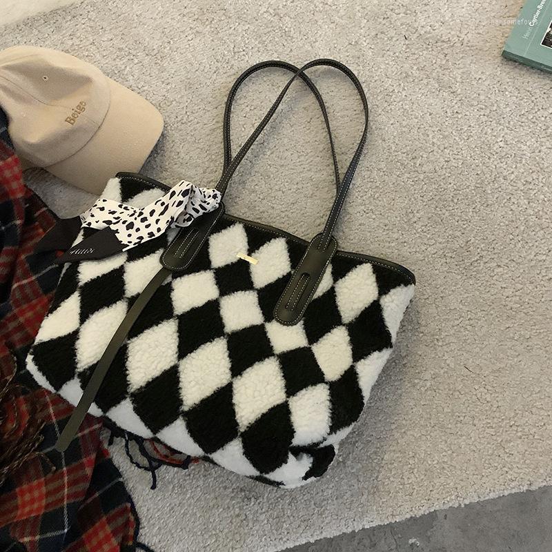 

Evening Bags Winter Maomao Bag Female 2022 Fashion Lattice Tote Versatile Ins Large Capacity Shopping, Big brown