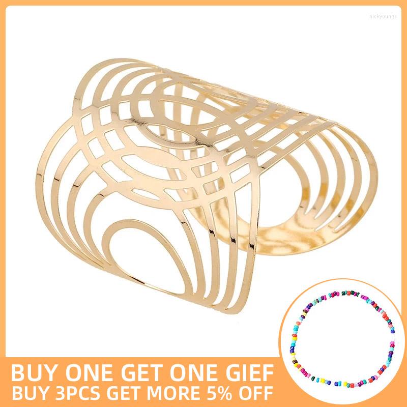 

Bangle Wide Cuff Geometric Round Bracelet Bangles For Women Retro Alloy Hollow Open Female Fashion Party Jewelry