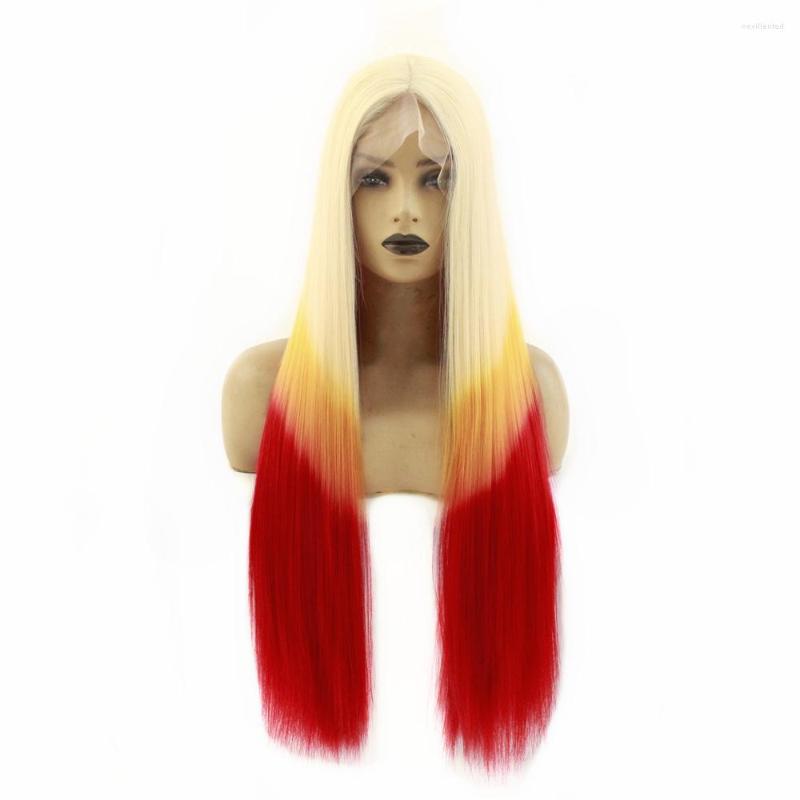 

Synthetic Wigs 3 Tones Long Straight Lace Front Wig Natural Hairline Ombre Glueless Heat Resistant Hair Cosplay For Women, Ombre pink purple