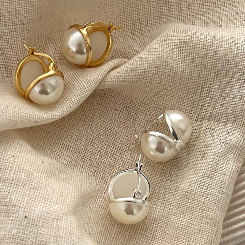 

Hoop Earrings SHANICE S925 Sterling Silver Simple Pearl Ear Clasp For Women Fine Elegance Jewelry Gifts