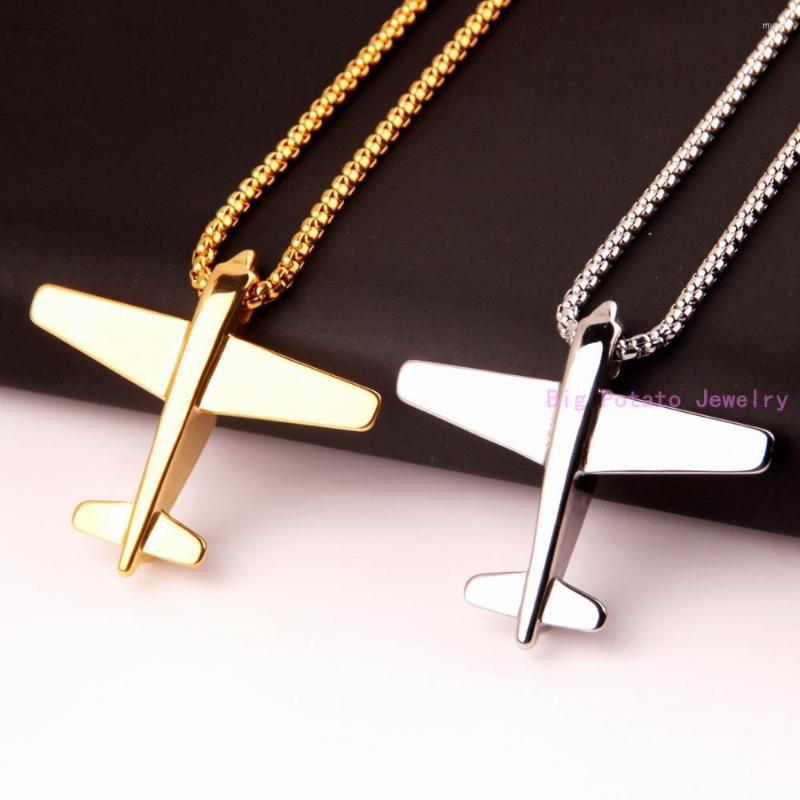 

Pendant Necklaces High Quality Silver/Gold Color 316L Stainless Steel Plane Aircraft Necklace With Free Chain Cool Men's Gift Jewelry
