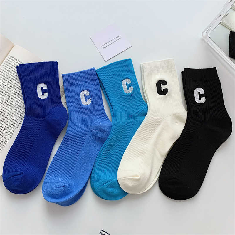 

Socks Hosiery 2022 Women Socks New Spring Summer Korean Style Cotton Breathable Solid Color Fashion Blue Long Letter Embroidery Casual Socks T221102, Blue2