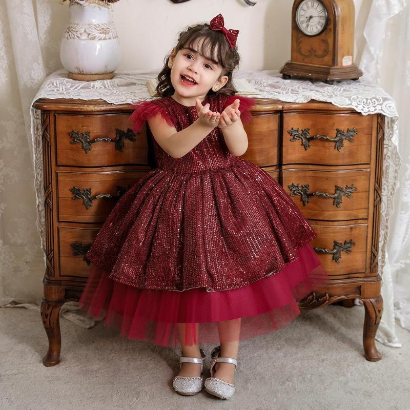 

Girl Dresses Baby Girls 1 Year Birthday Party Princess Red Sequin Clothes Christening Baptism Gowns For Born, L2008xz-silver