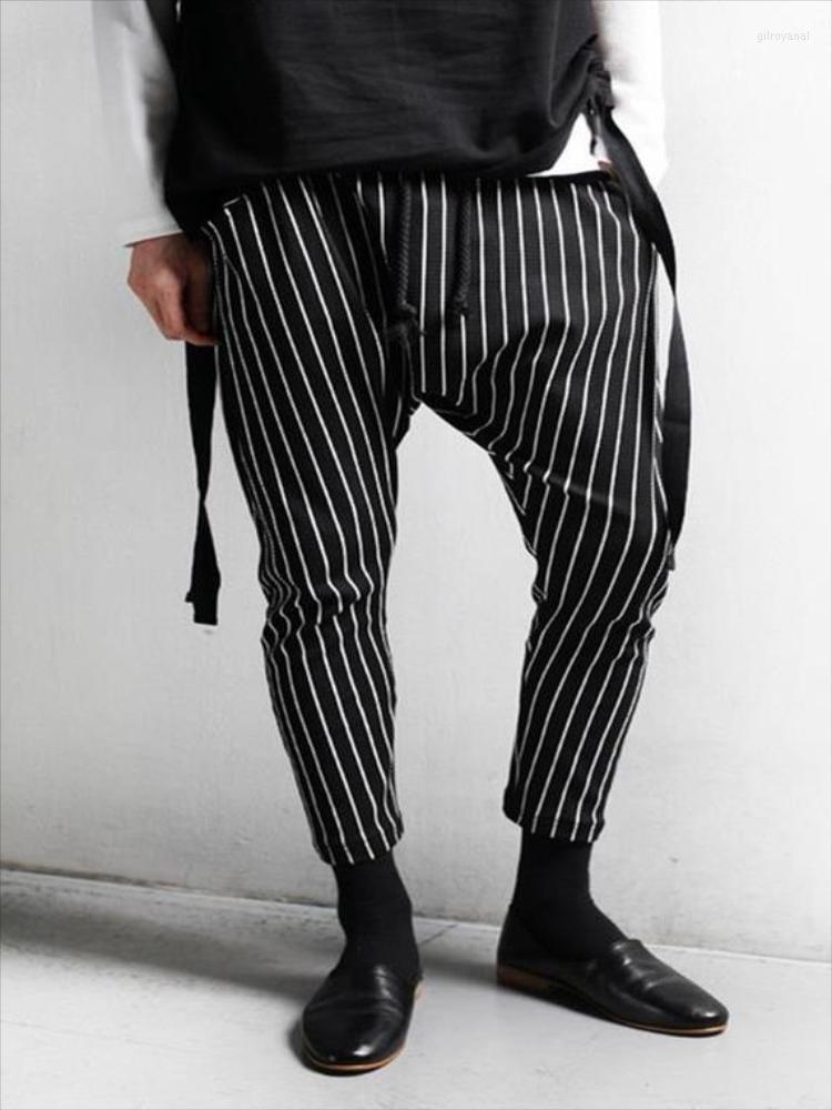 

Men' Pants Men' Casual Kua Singer Hair Stylist Style Fashion Personality Striped Large Size Hanging Crotch, Black