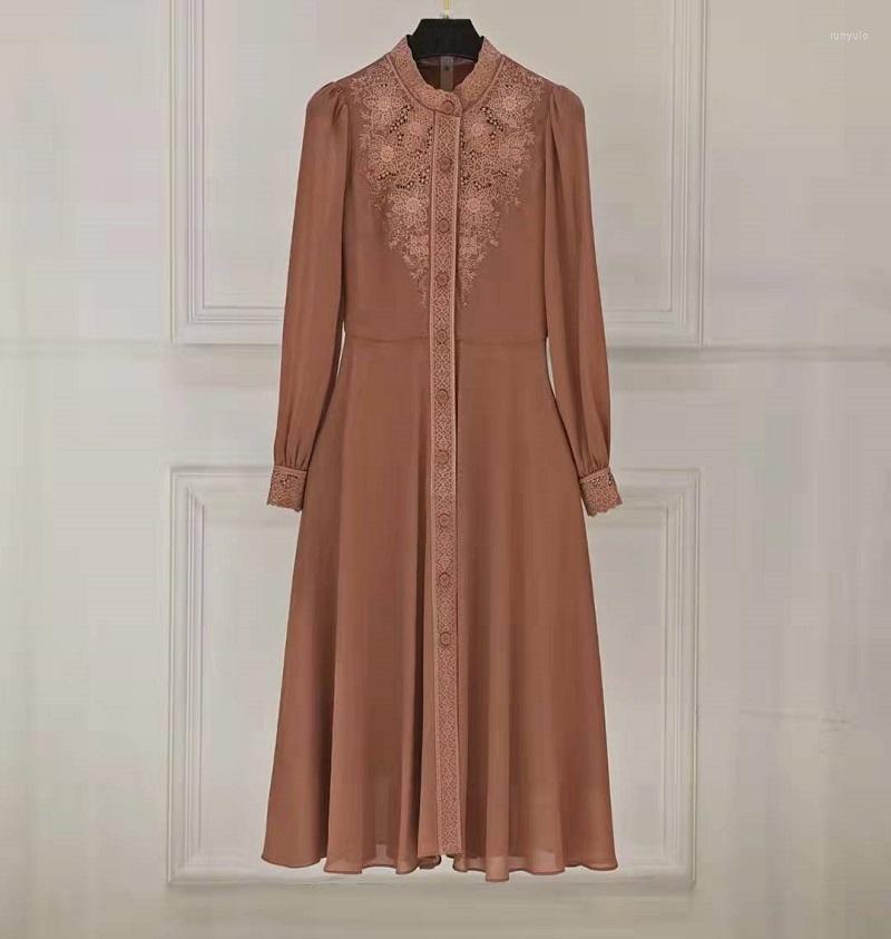 

Casual Dresses XXL Size Dress 2022 Spring Summer Party Vestidos Women Hollow Out Embroidery Full Sleeve Long Shirt Retro Vintage, Black