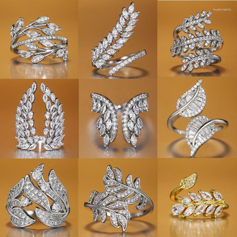 

Wedding Rings Huitan 2022 Trendy Leaf Series Women With Brilliant Cubic Zirconia Luxury Engagement Bands Party Lady Jewelry