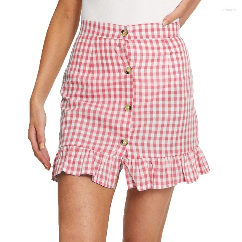 

Skirts Women' Casual High Waist Plaid Mini Skirt Ruffle A-Line, Black