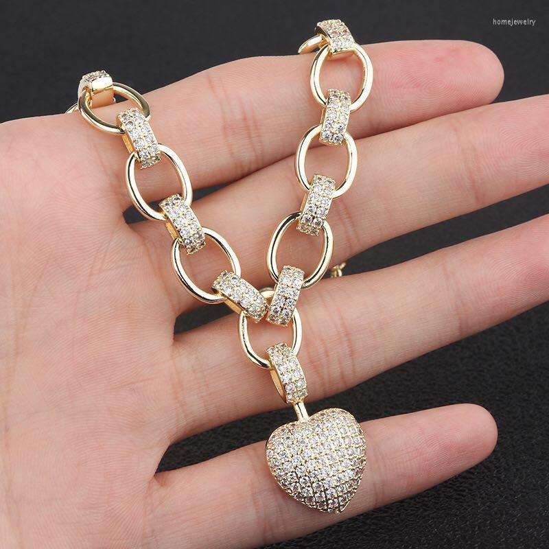 

Pendant Necklaces HIBRIDE Luxury Full Cubic Zirconia Heart Shape Necklace For Women Gold Color Chain Fine Jewelry Bijoux FemmeP23