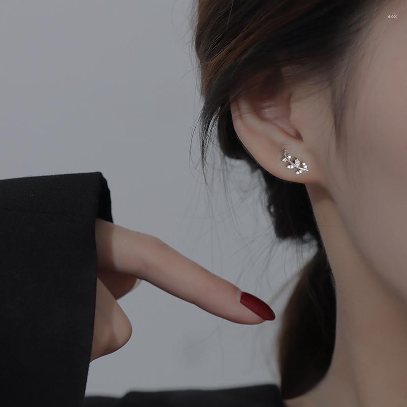 

Dangle Earrings 925 Sterling Silver Leaf Stud Shiny Zircon Personality Simple Female Wedding Party Jewelry Gift