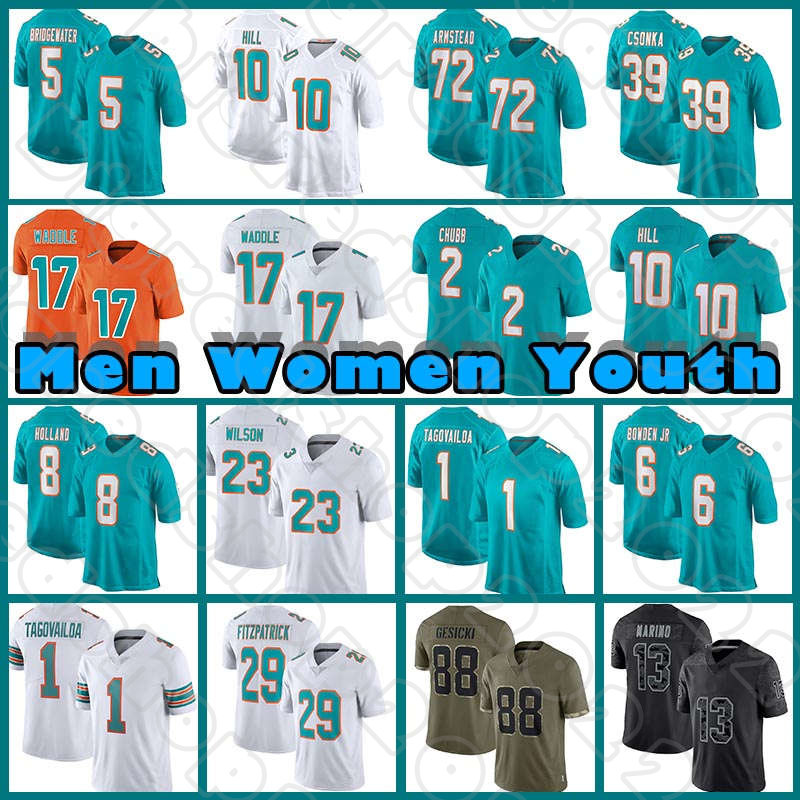 

10 Tyreek Hill 1 Tua Tagovailoa 17 Jaylen Waddle Football Jerseys Xavien Howard Dan Marino Jaelan Phillips Miami Jevon Holland Dolphins Bradley Chubb Bridgewater, Custom women(h t)