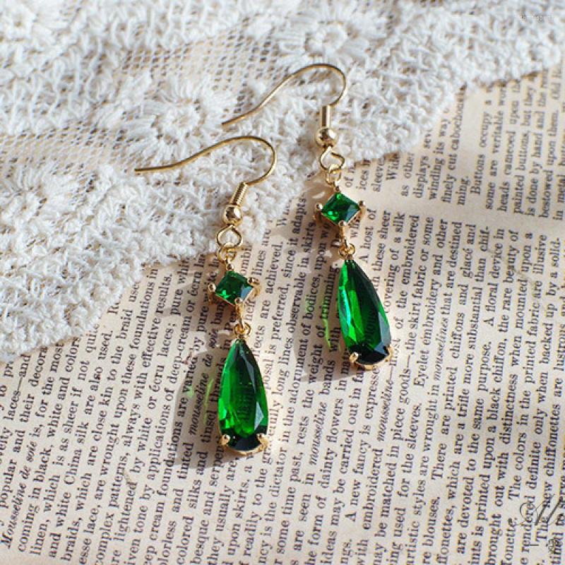 

Dangle Earrings S925 Sterling Silver Niche Temperament Ins Wind Retro Inlaid Water Drop Zircon Ear Hooks Emerald Green Female