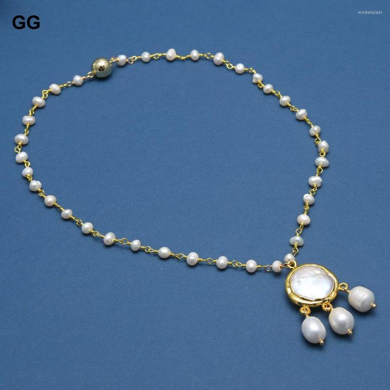 

Pendant Necklaces GuaiGuai Jewelry Natural Freshwater Cultured White Pearl Rosary Chain Necklace Coin 18" For Women