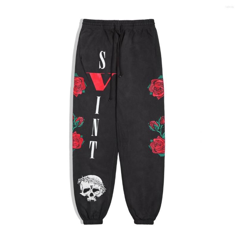 

Men' Pants Men Retro Distressed Skull Rose Prints Sweatpants, Picture shown