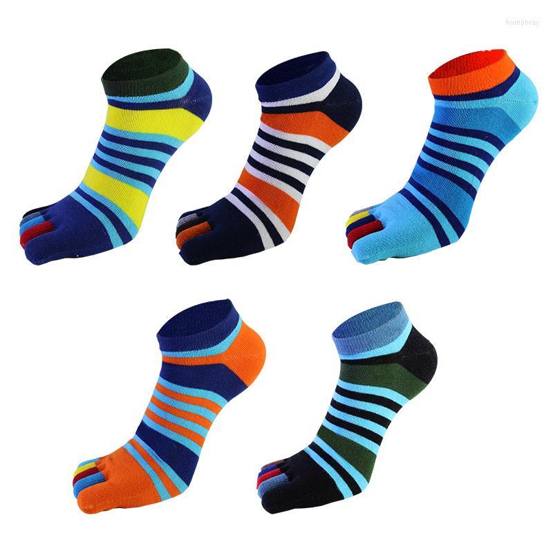 

Men's Socks Summer Men Ankle Five Finger Toe Low Tube Colorful Striped Cotton Sport Breathable Soft Sock, Black