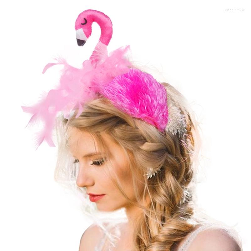 

Headpieces Sweet Live Broadcast Tiara Women Students Poshoot Hairband Stuffed Flamingo Shape Headbands Stero Cartoon Hair Hoop