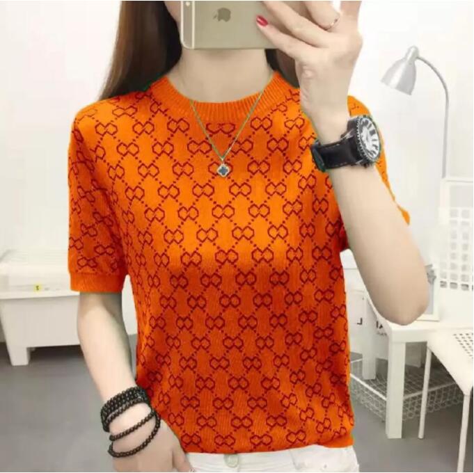 

Women' Knits Tees New Korean Short Sleeve Women Sweaters Summer 2022GG Elegant O Neck Beading Flower Knitted Tops Female Pullover Jumper Clothes