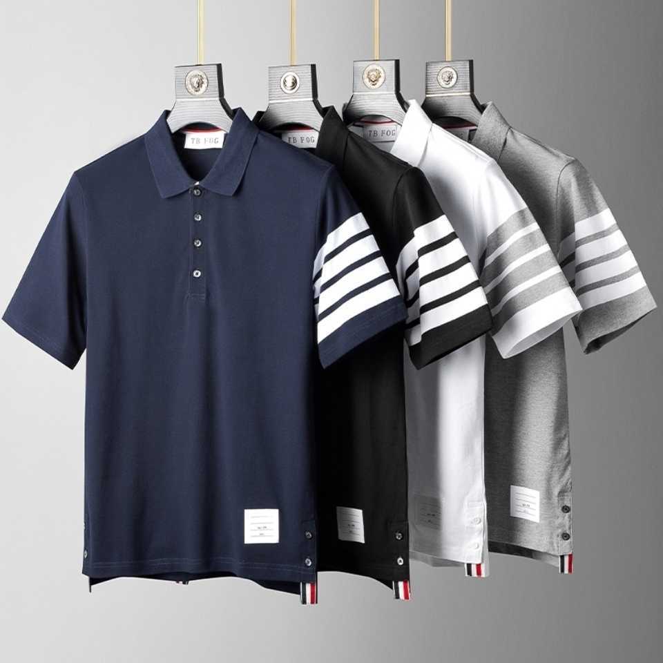 

Fashion Designer Thomes Brownns T-Shirt High Quality Tb Fog Summer Striped Cotton T-shirt Trendy Men's and Women's Paul Polo Shirt Lapel Brand, White polo stripe