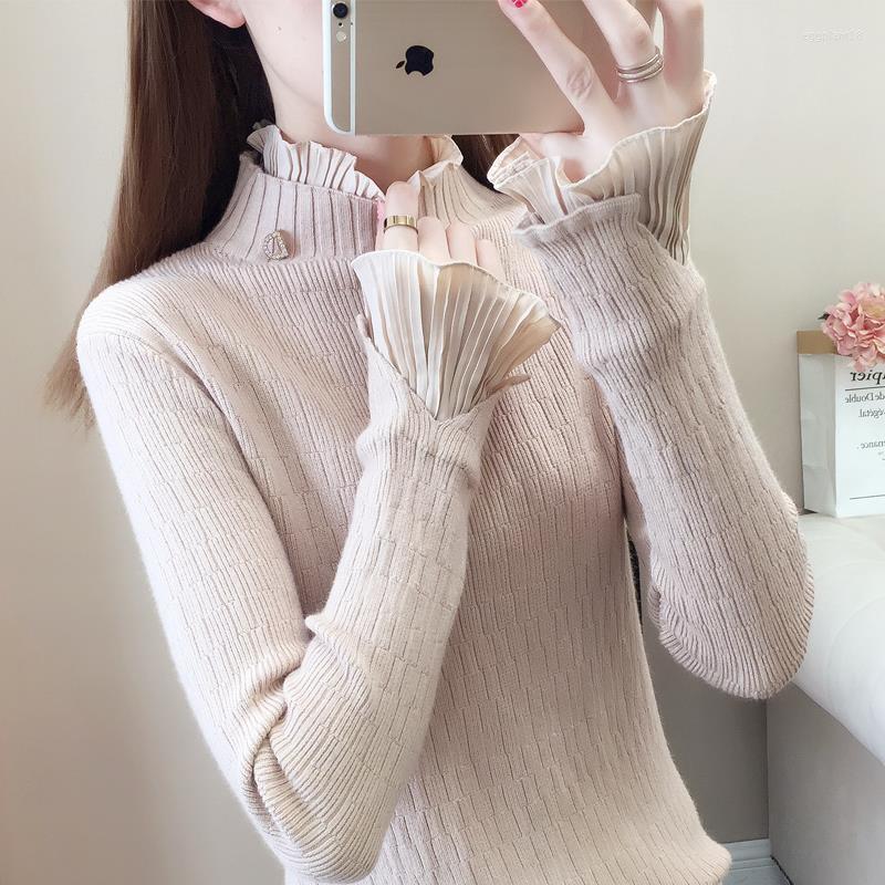 

Women' Sweaters Woman Turtleneck Pullover Women' Spring Lace Inner Match Knitwear Long-Sleeved Top, Black