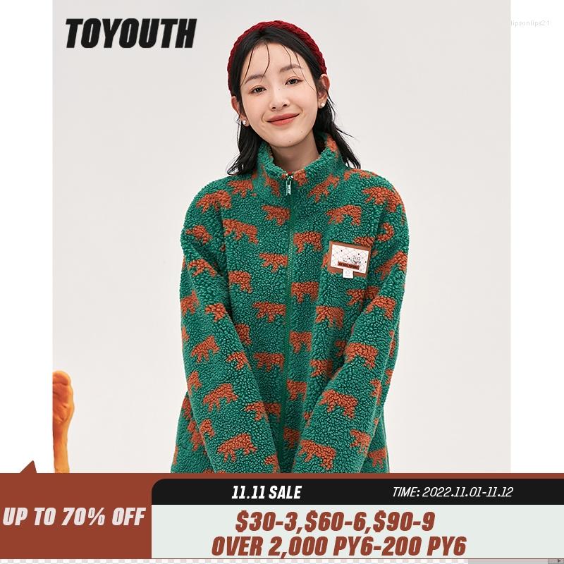 

Women' Jackets Toyouth Women Thick Plush Coat 2022 Winter Long Sleeve Stand Collar Loose Jacket Graphic Print Green Warm Casual Sweatshirt